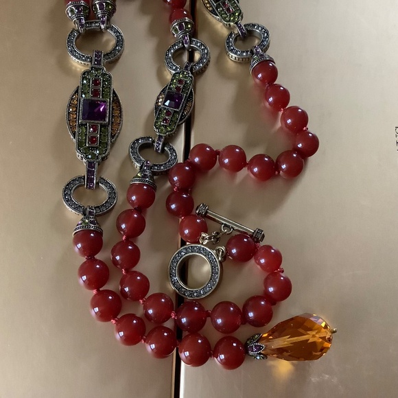 Heidi Daus Semiprecious Carnelian Y-Not Crystal Beaded Long Necklace Red OS - Picture 12 of 15